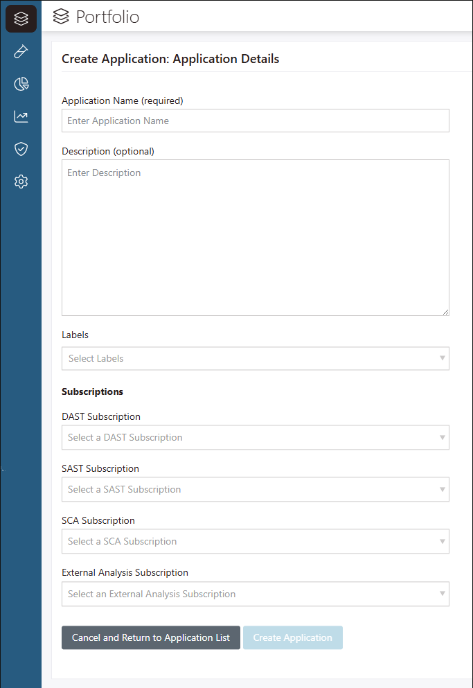 Create Application: Application Details.